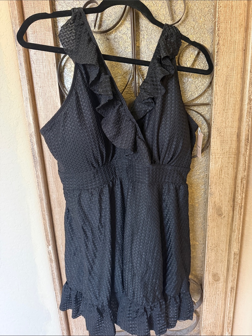 BloomChic Black Textured Ruffle One-Piece Swimsuit